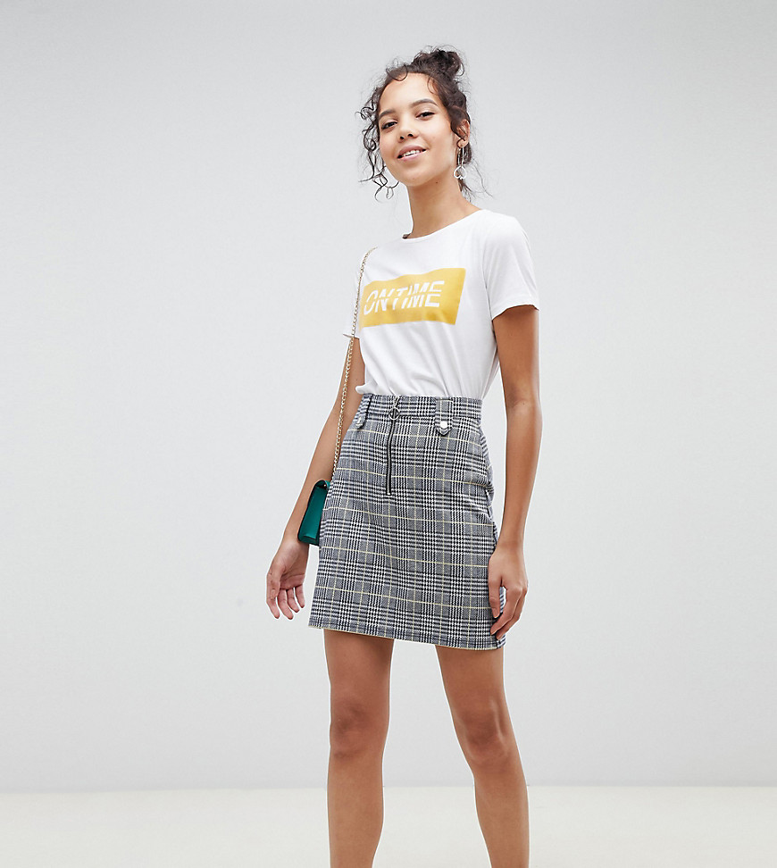 Brave Soul Tall adore check skirt with zip detail