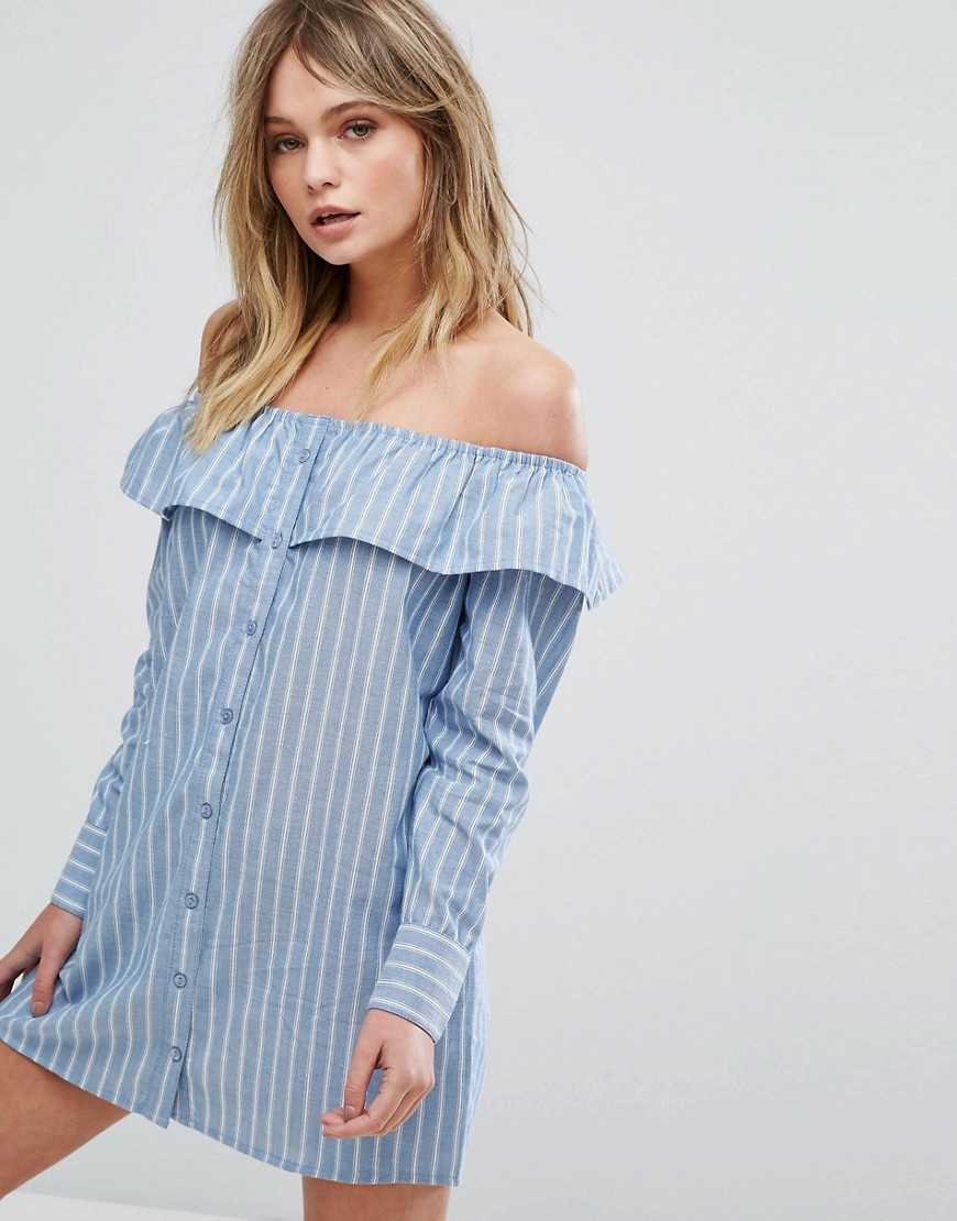 Influence Stripe Bardot Dress - Blue