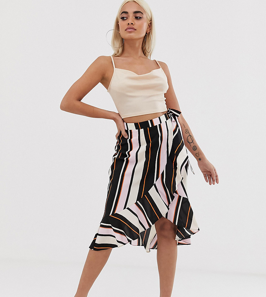 Outrageous Fortune Petite asymmetric midi skirt in multi stripe