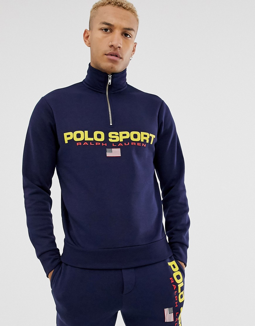 Polo Ralph Lauren retro sport capsule logo half zip sweatshirt in navy