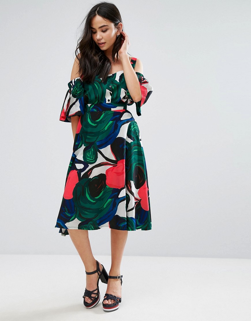 Orion Tess Flare Floral Midi Skirt - Bold floral print