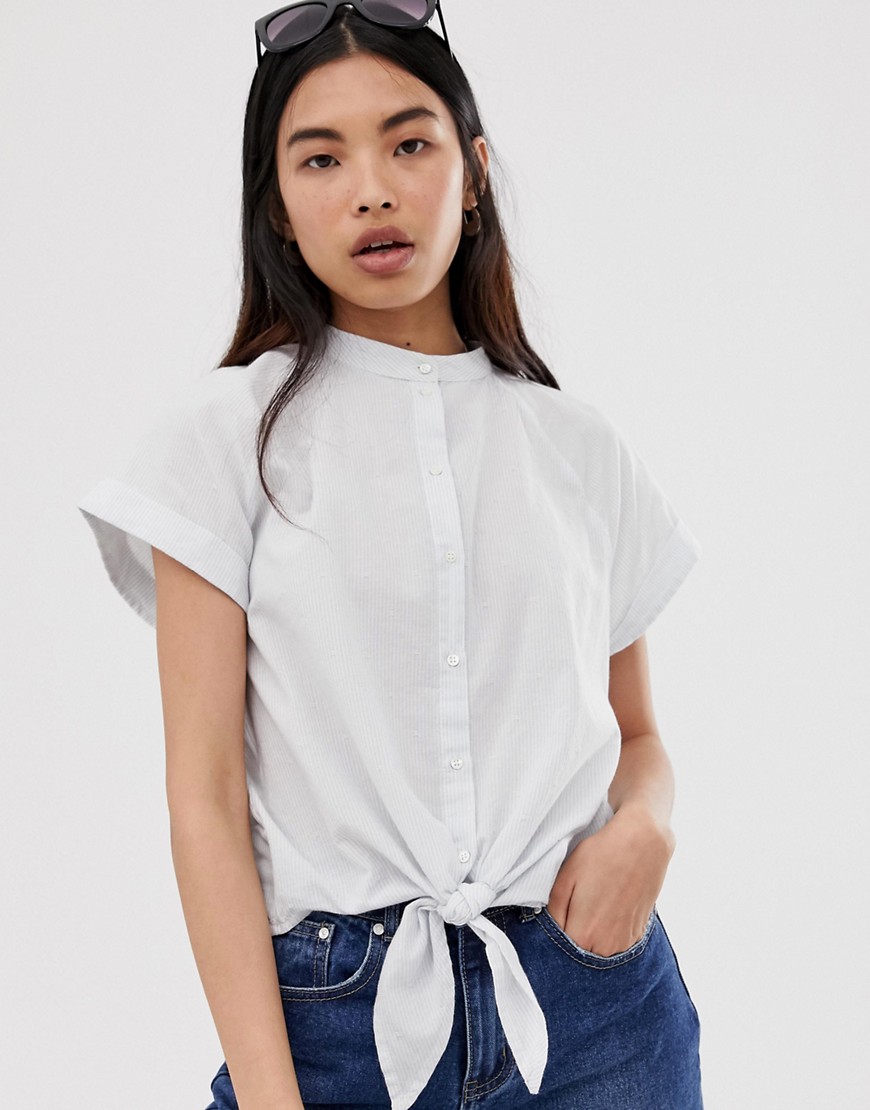 Selected Femme boxy chambray tie front shirt