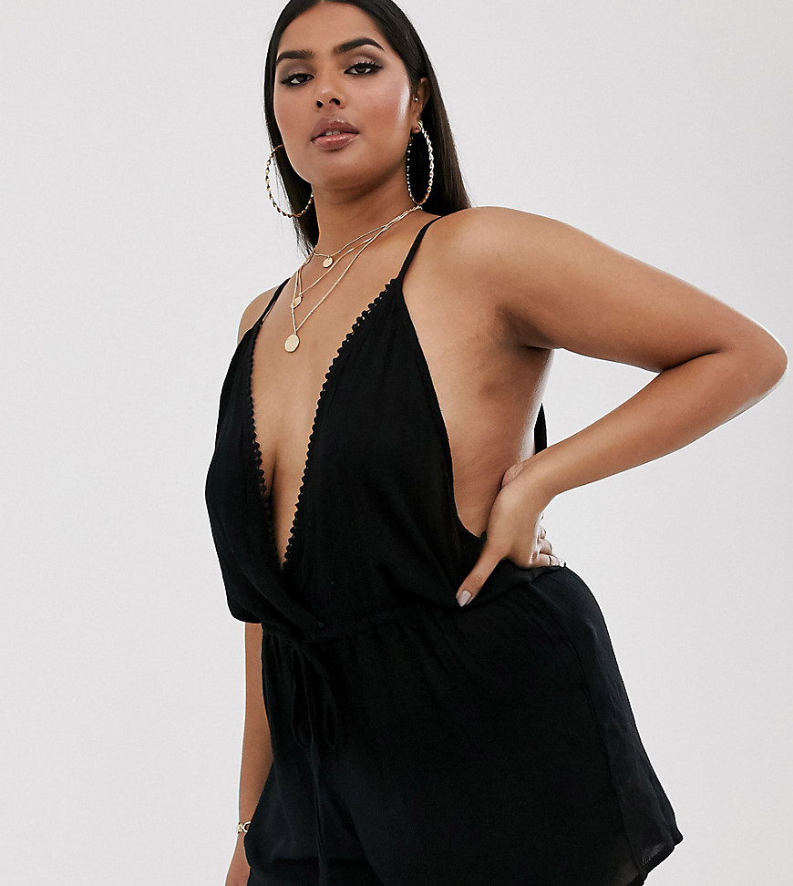 South Beach Curve Exclusive beach playsuit in black