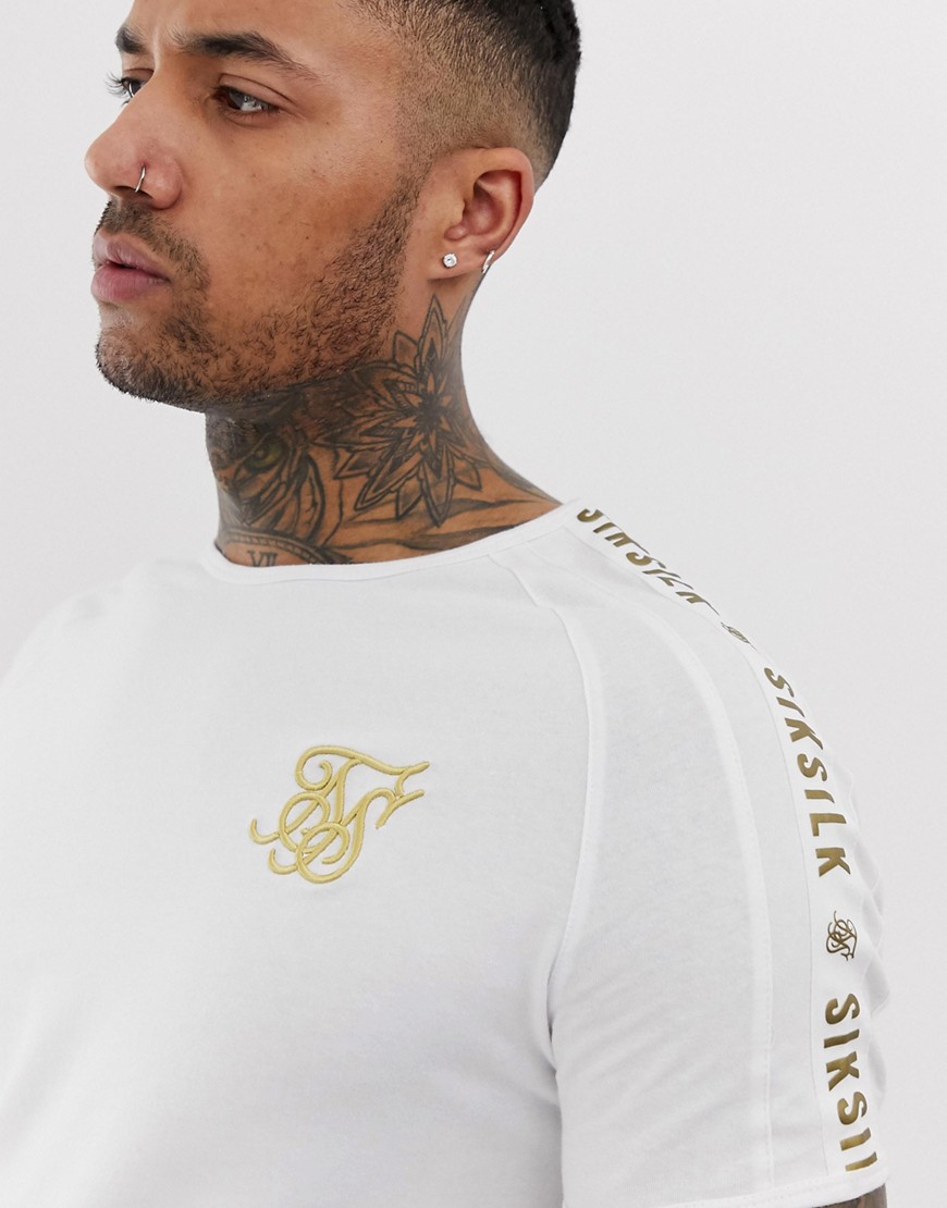 SikSilk t-shirt in white with logo side stripe