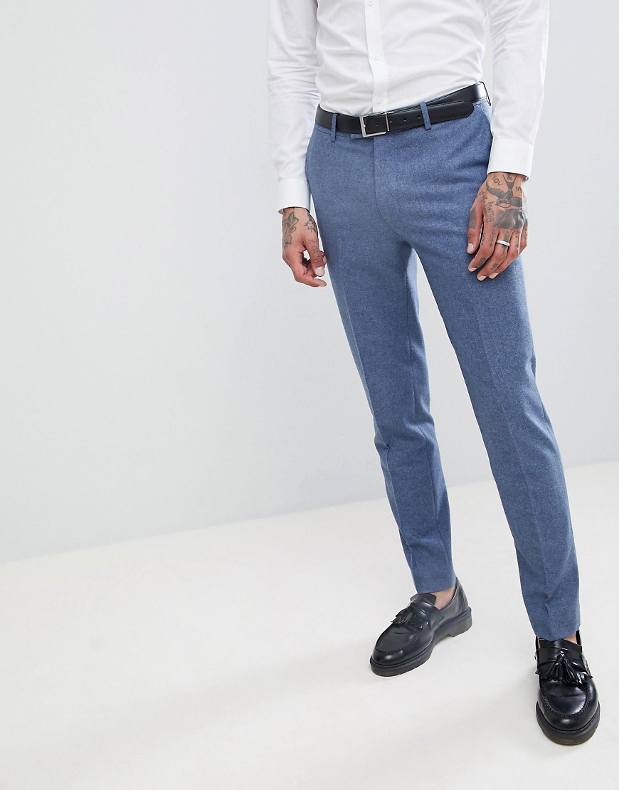 Harry Brown Wedding Wool Blend Blue Donegal Slim Fit Trousers