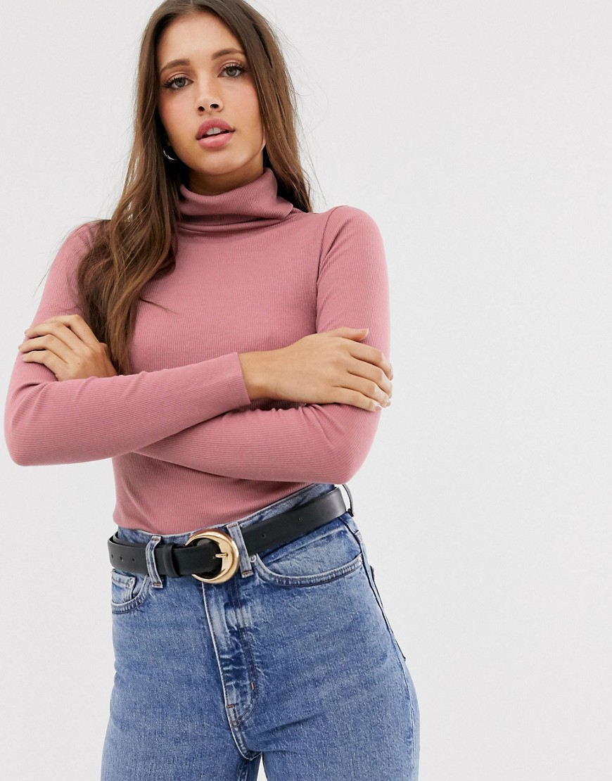 New Look rib roll neck in pink