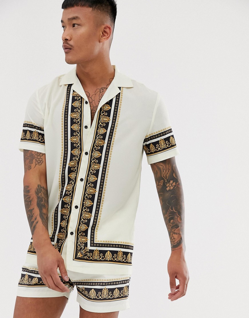 Good For Nothing co-ord revere collar shirt in white with baroque taping