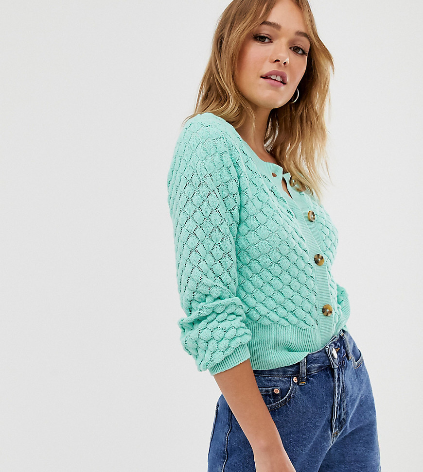 Monki textured knitted button through cardigan in mint green