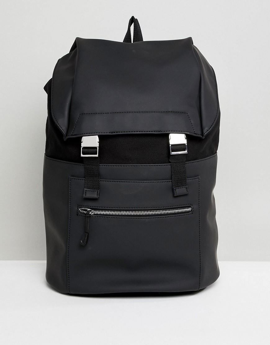 Kiomi Leather And Canvas Backpack In Black - Black