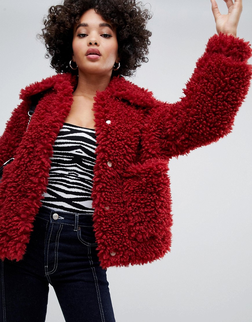 Missguided shaggy borg jacket in red