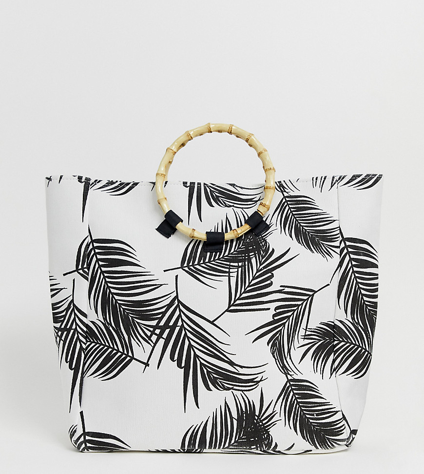 South Beach Exclusive palm print beach bag with bamboo effect handle