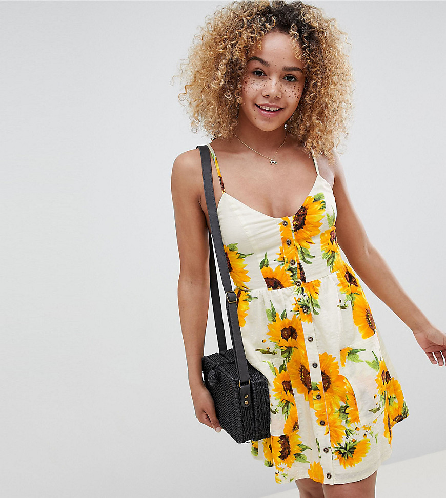 Sisters Of The Tribe Petite Mini Cami Skater Dress In Sunflower Print