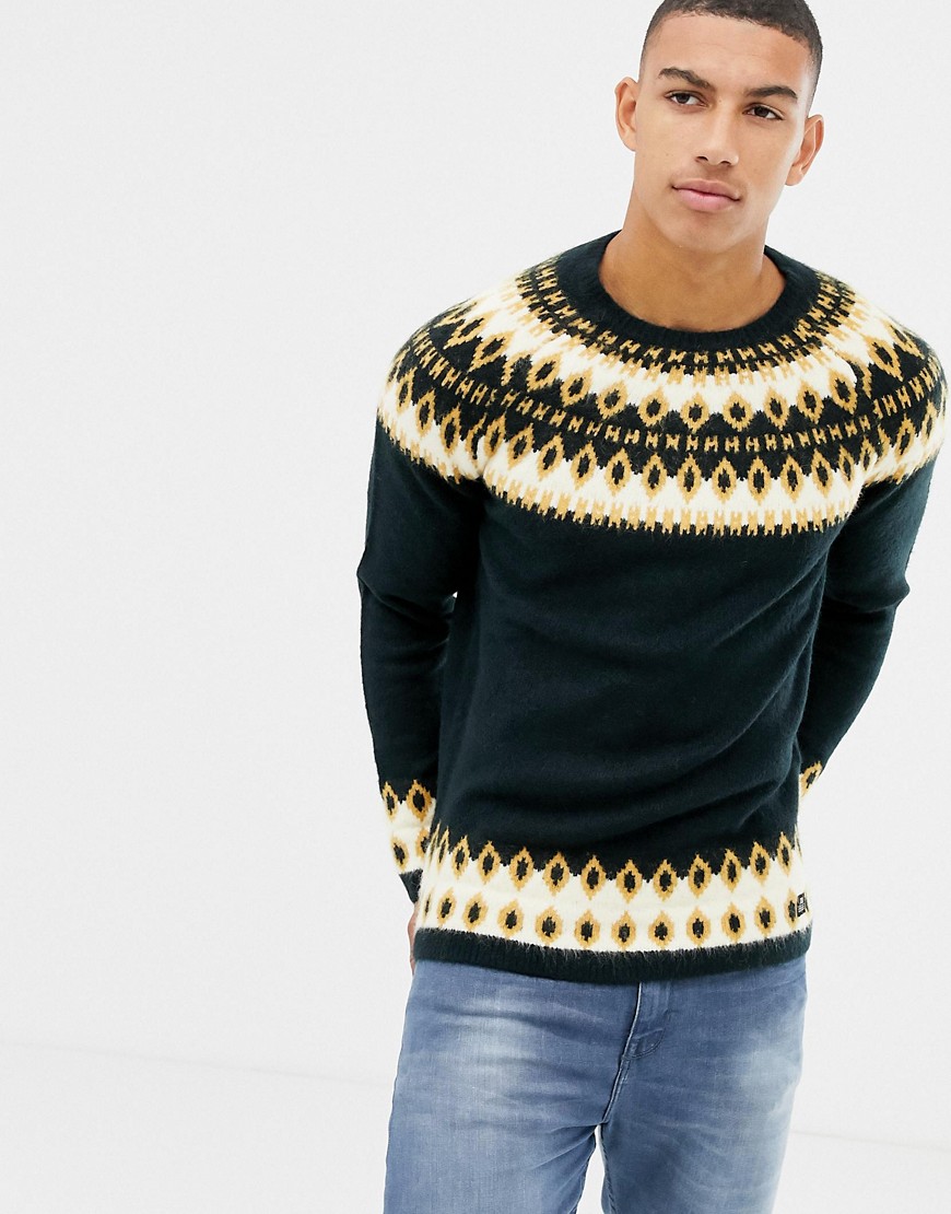 Tom Tailor knitted fairisle jumper in navy and mustard