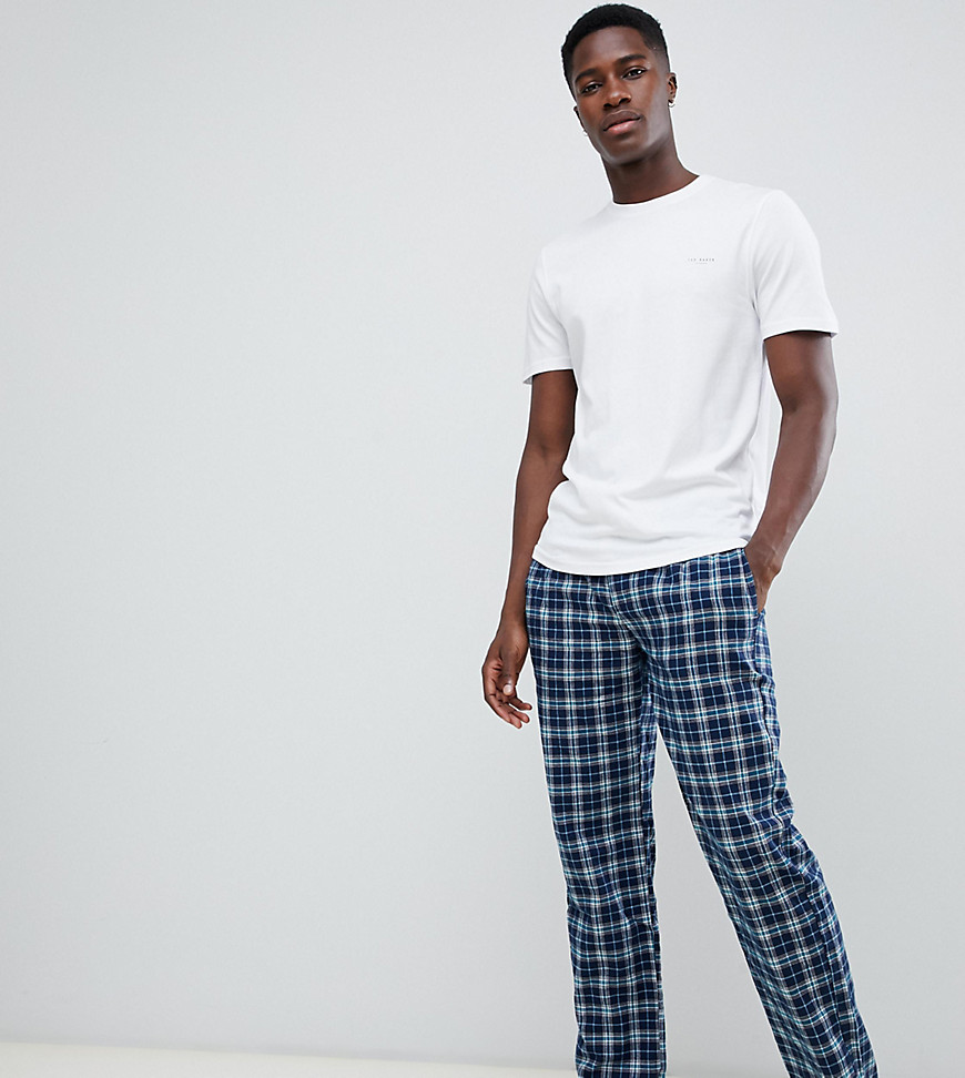 Ted Baker Lounge Pants & T-shirt Set In Check - Navy