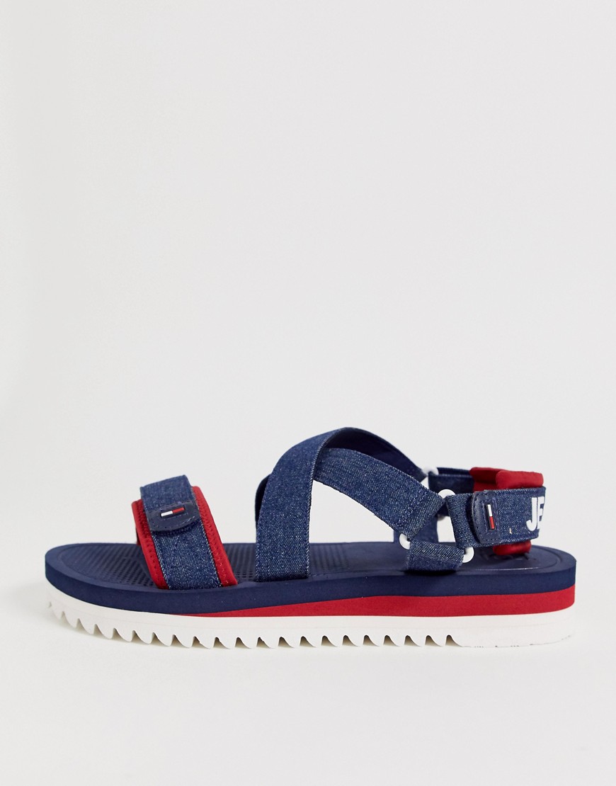 Tommy Jeans Sandal With Denim Strap And Contrast Sole In Navy - Navy