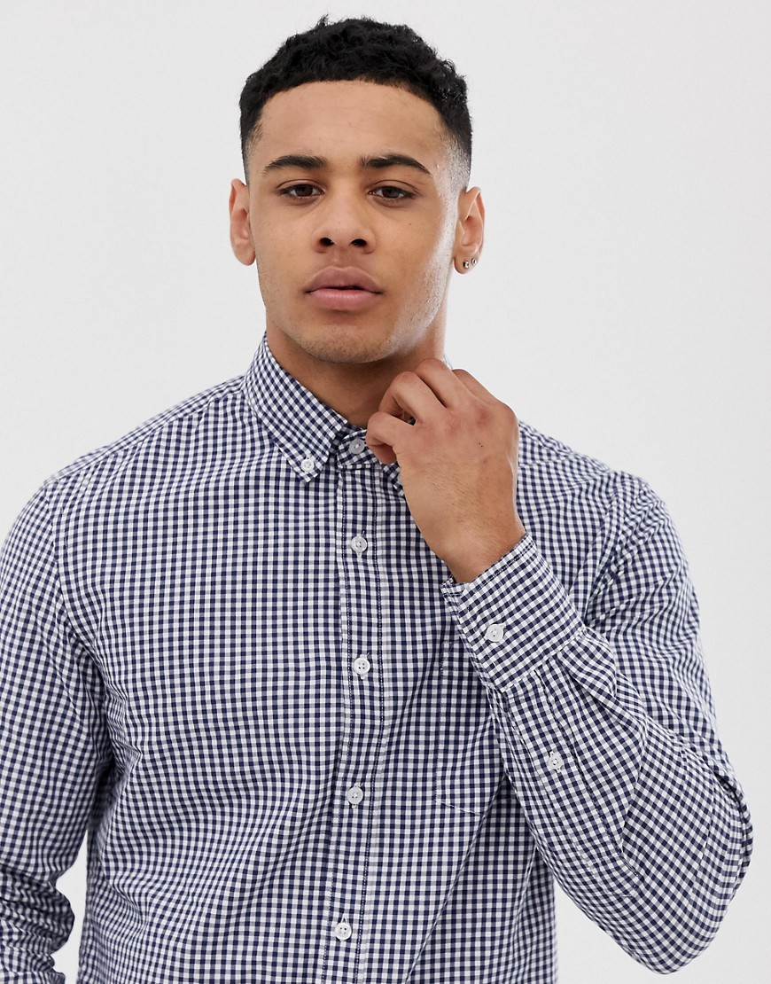 J.Crew Mercantile slim fit stretch gingham shirt in navy/white