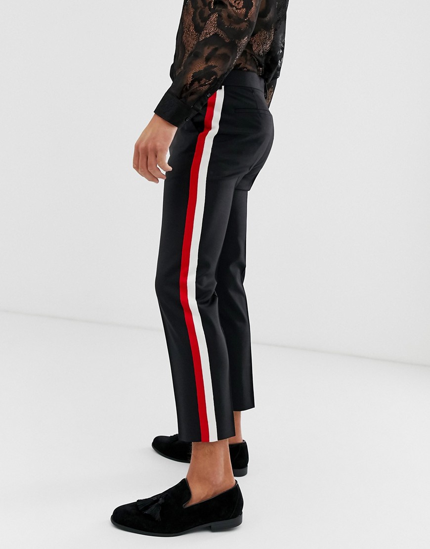 Asos Design Skinny Crop Smart Pants In 100% Wool With Side Stripe-black