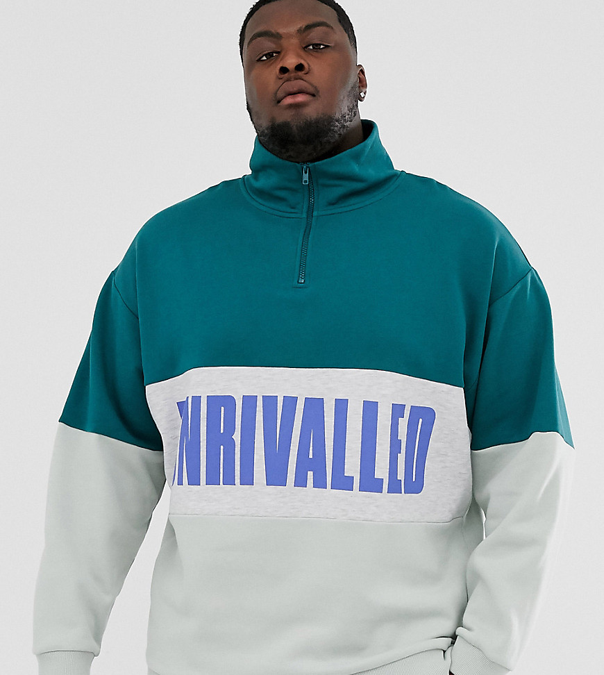 ASOS DESIGN Plus oversized sweatshirt with colour block logo and half zip