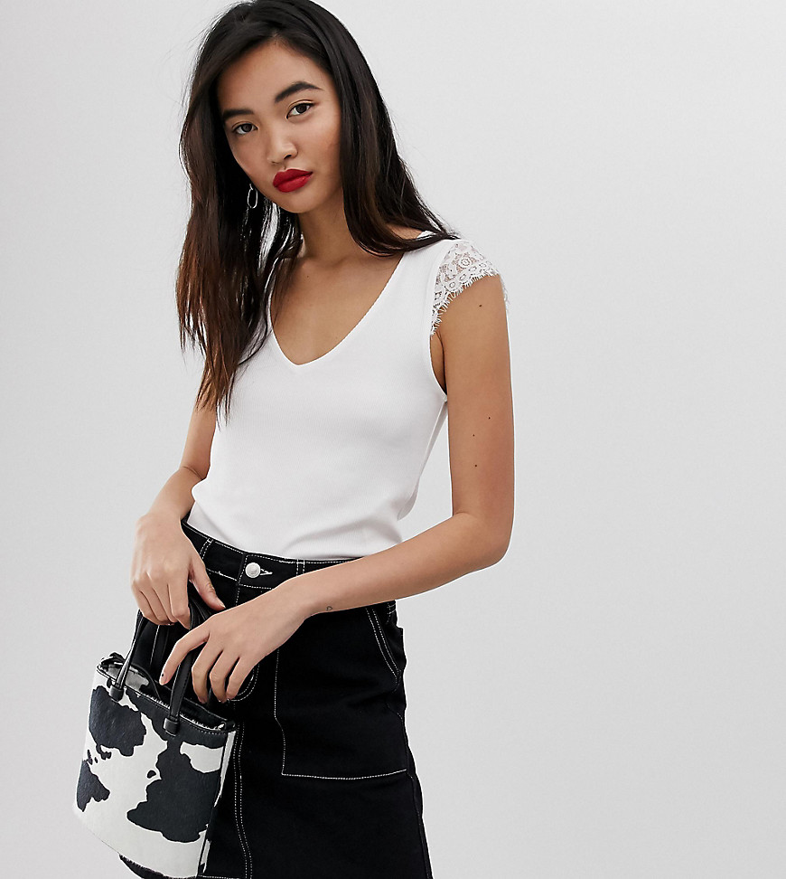 Stradivarius sleeveless top with lace shoulder detail in white