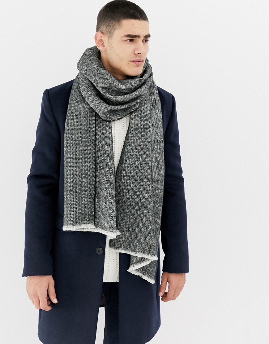 Burton Menswear scarf in grey herringbone
