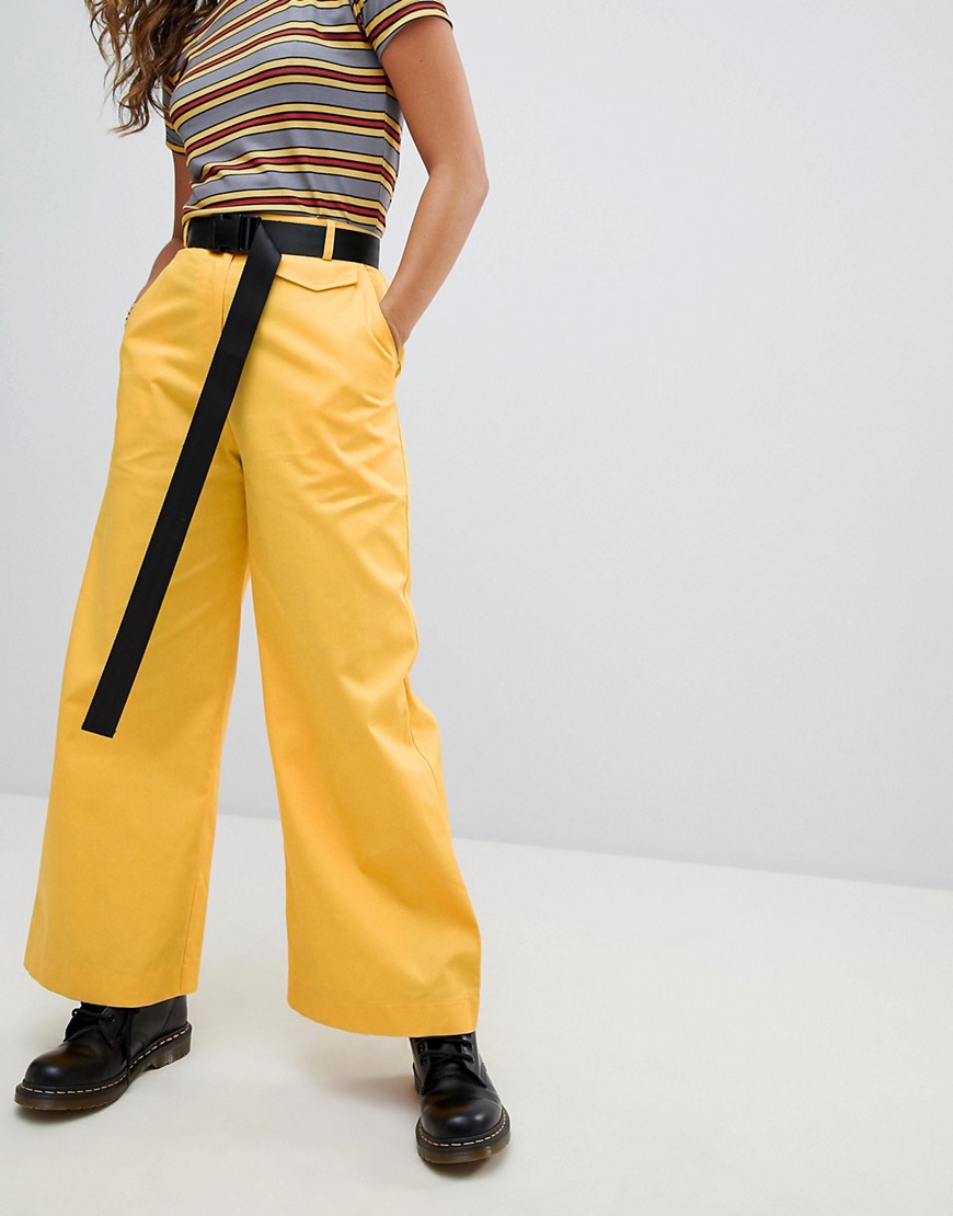 The Ragged Priest Wide Leg Trousers With Belt - Yellow