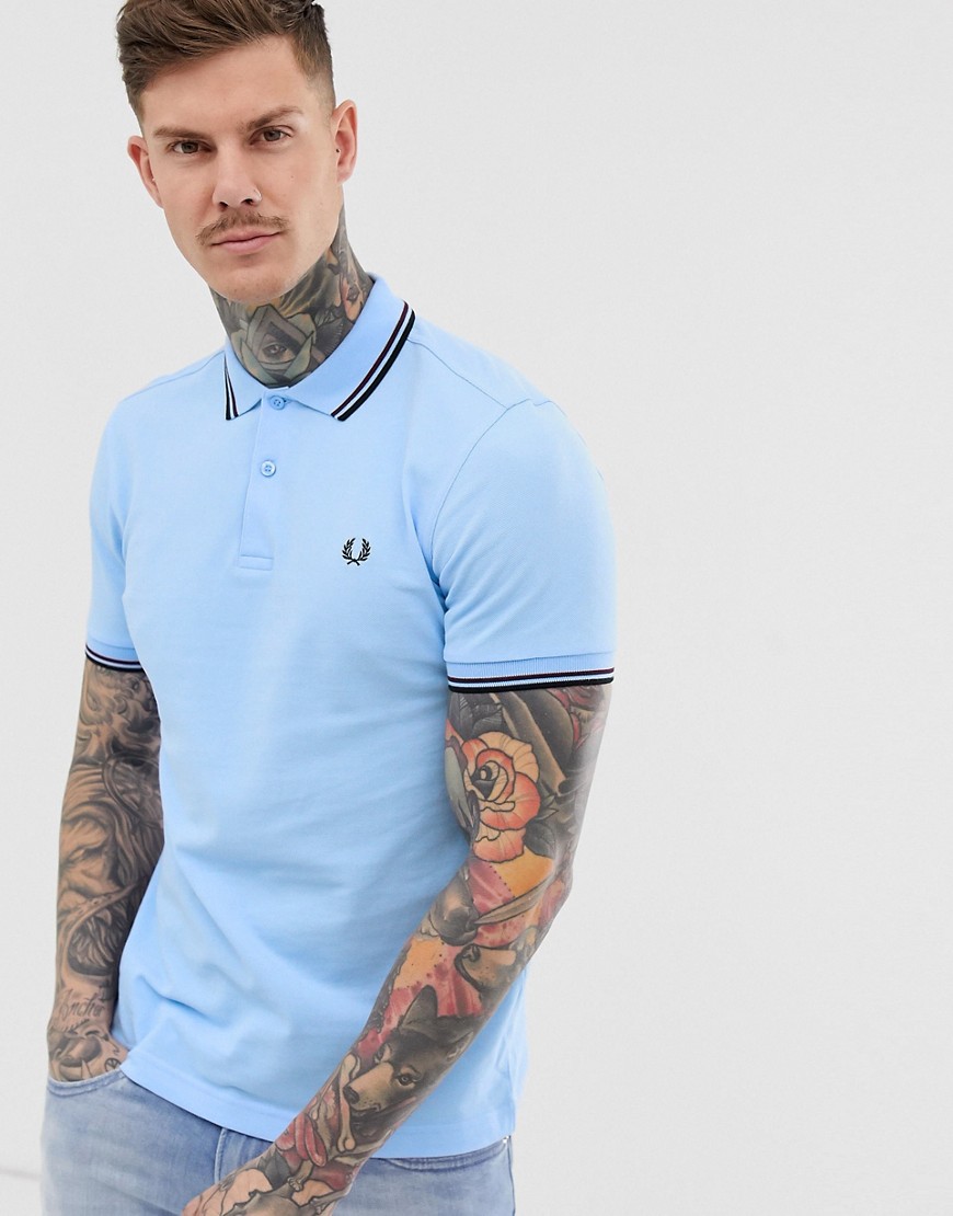 Fred Perry twin tipped logo polo in light blue