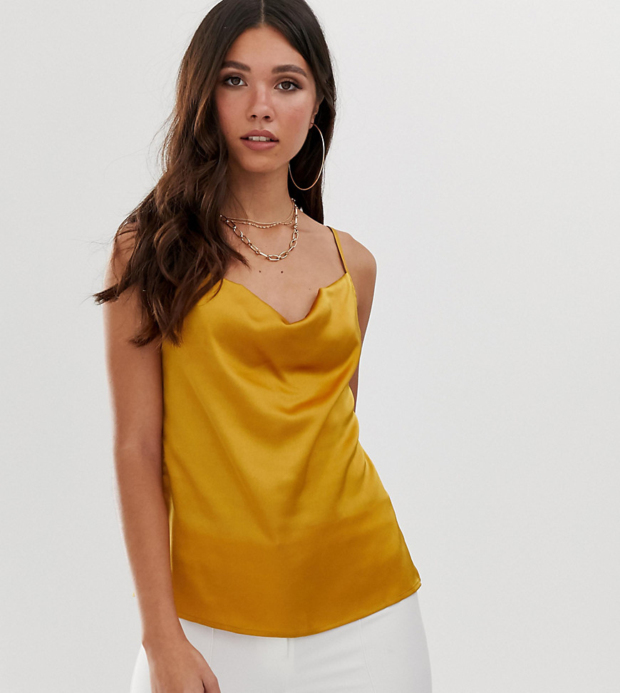 Missguided satin cowl neck cami top in mustard