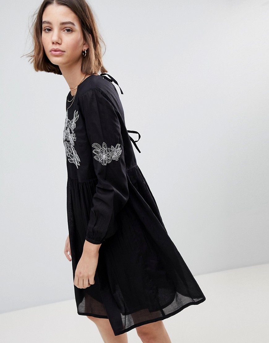 People Tree Smock Dress With Embroidery