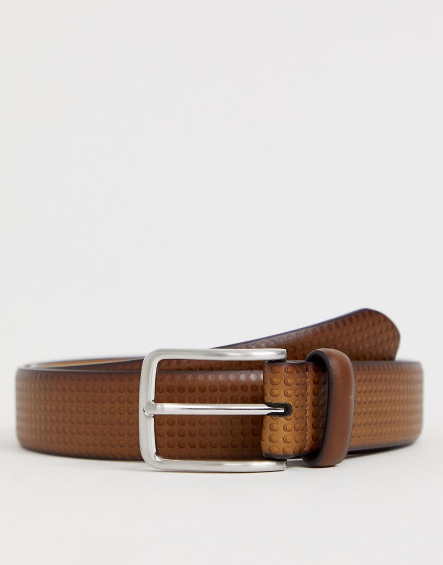 Original Penguin smart embossed leather belt in brown