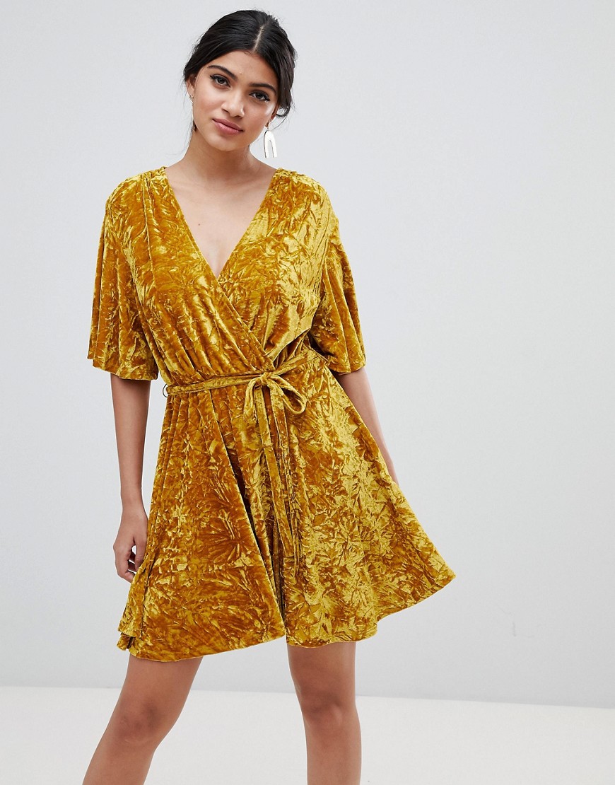 Glamorous velvet wrap dress - Acid yellow velvet