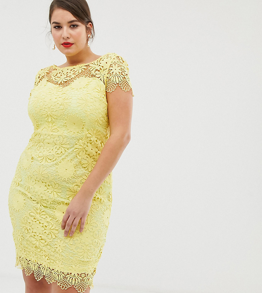 Paper Dolls Plus Cap Sleeve Sweetheart Detail All Over Crochet Lace Pencil Dress