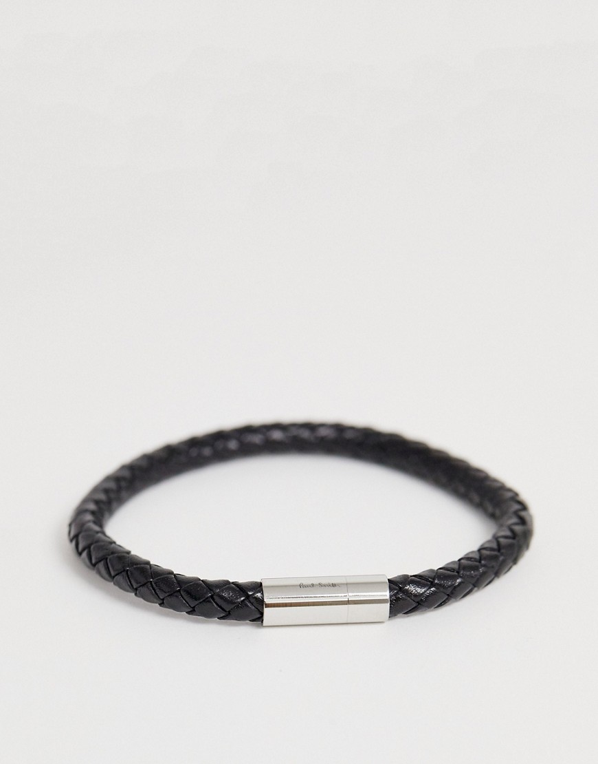 Paul Smith Leather Woven Bracelet In Black