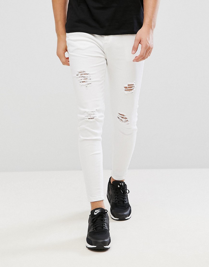Aces Couture Muscle Fit Jeans In White With Distressing - White