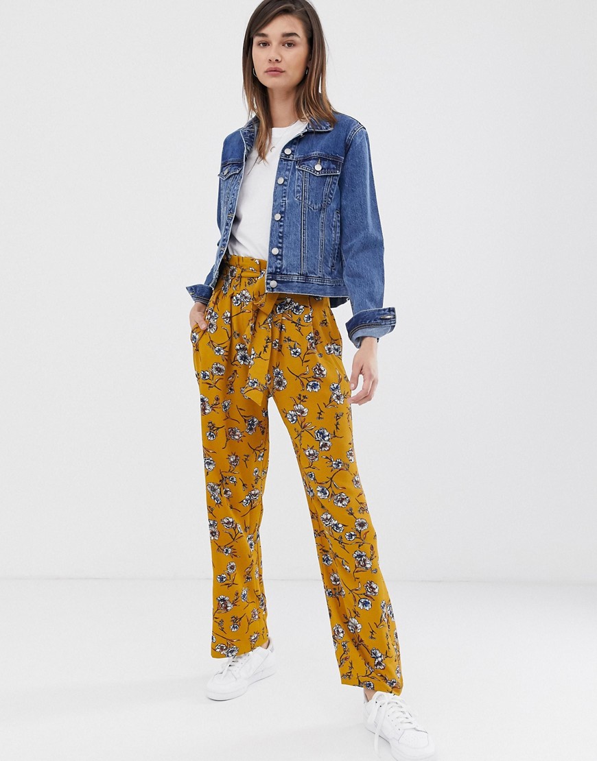 Only Elva floral print paperbag waist trousers