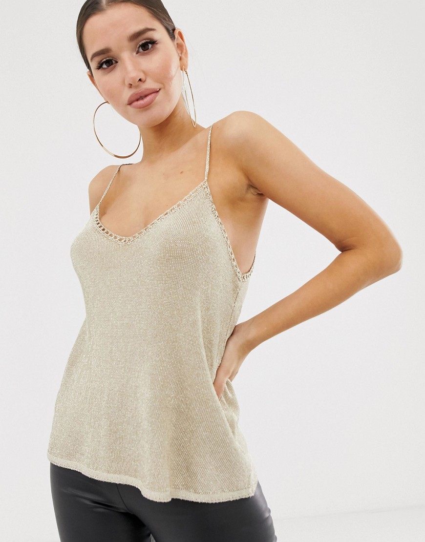 Lipsy knitted metallic cami in gold
