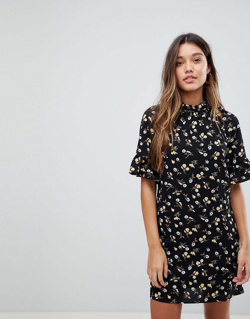 Fashion Union High Neck Shift Dress In Daisy Floral - Daisy floral