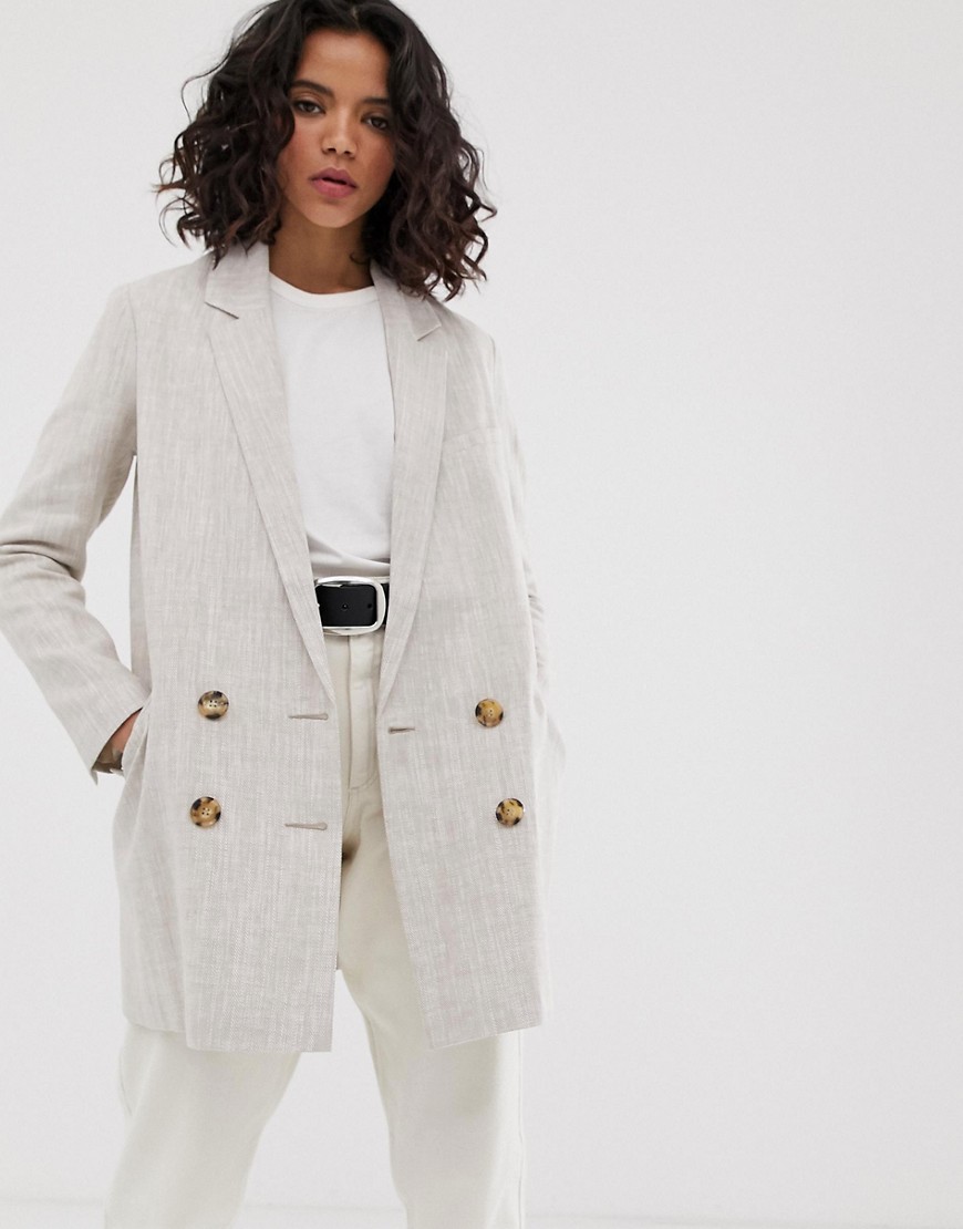 ASOS DESIGN linen coat with contrast buttons