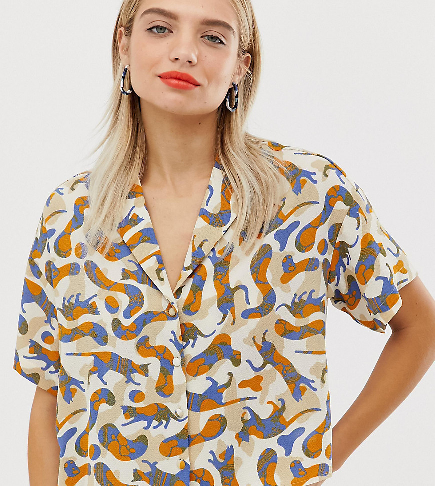 Monki co-ord cropped camo print blouse in beige