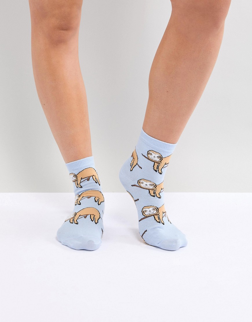 ASOS DESIGN Fluffy Sloth Ankle Socks - Blue