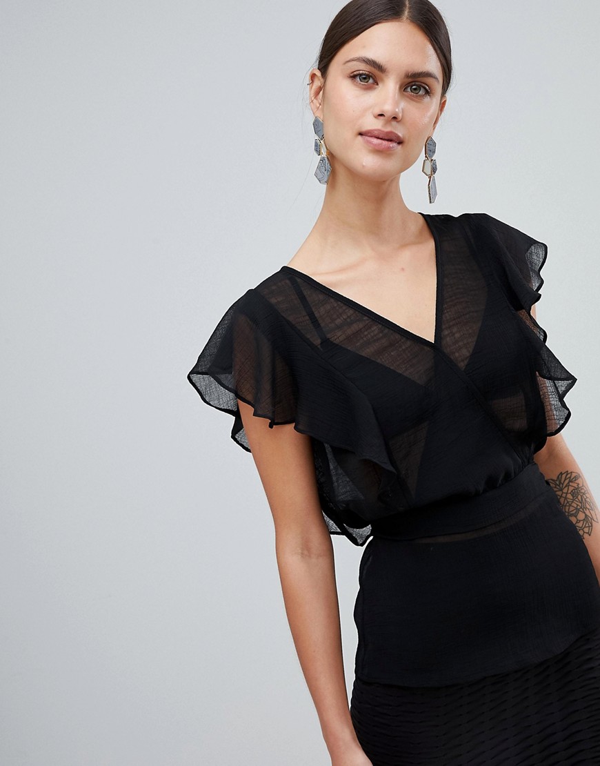 Y.A.S Taffa sheer layered blouse - Black