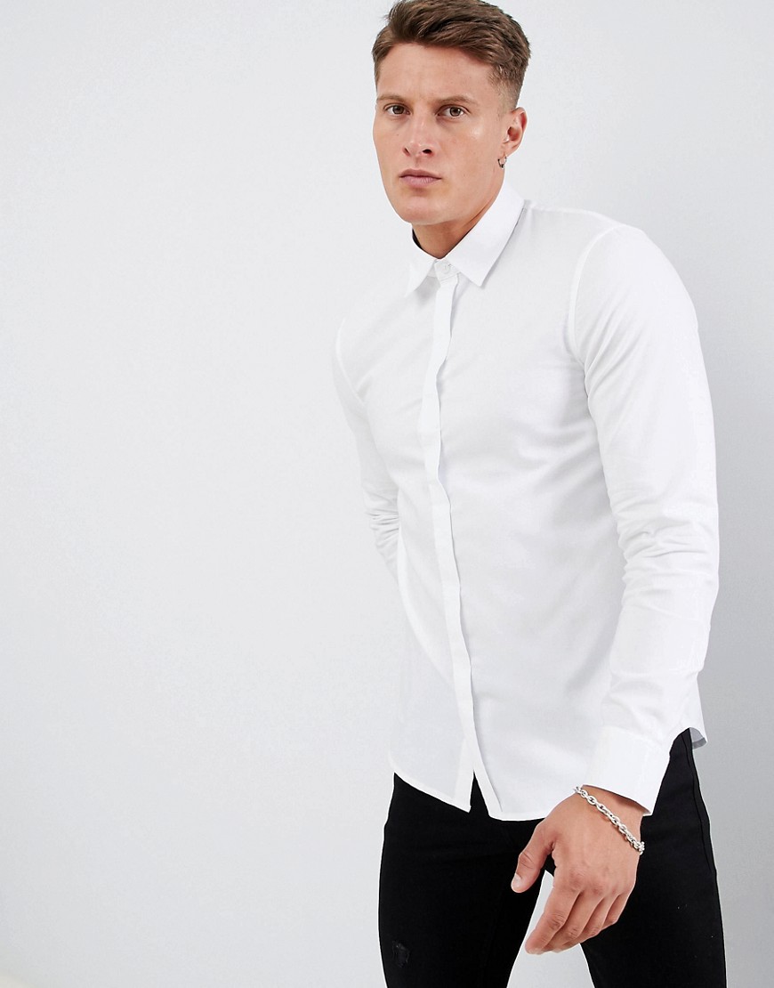 Armani Exchange slim fit chest logo oxford shirt in white