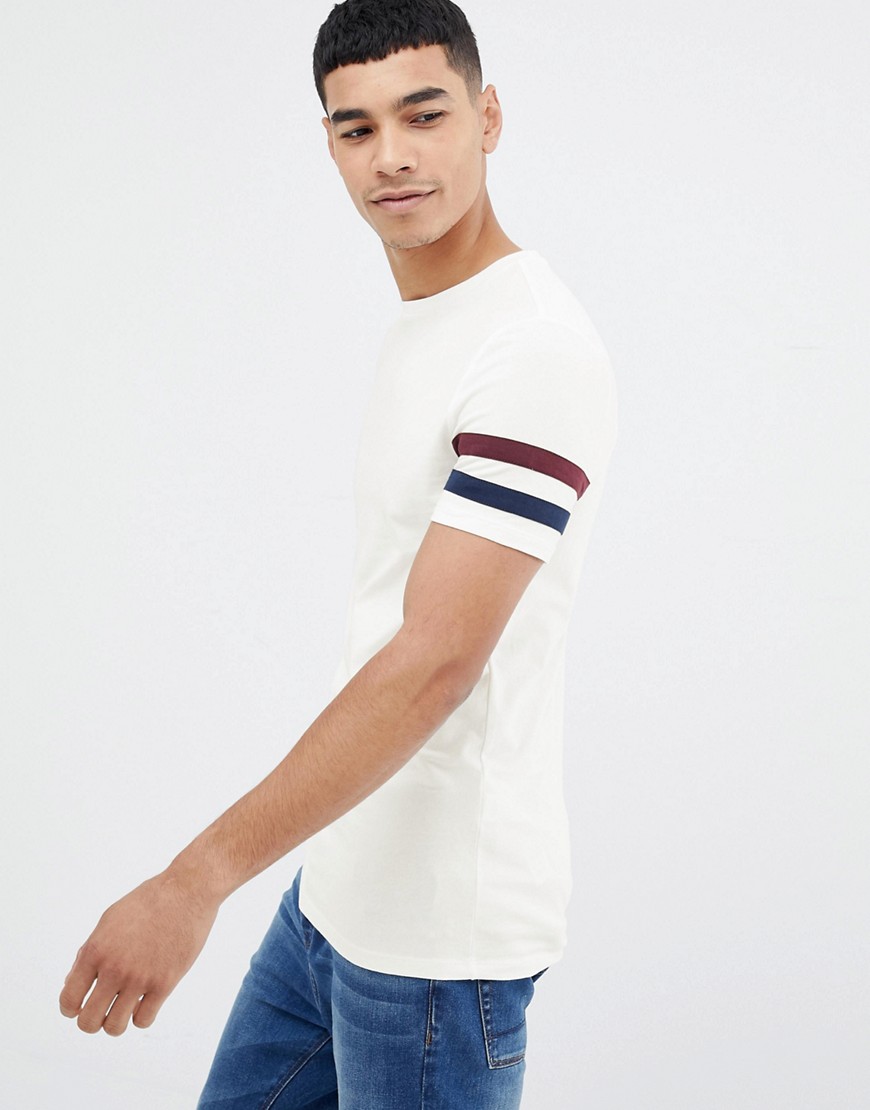 Asos Design Muscle Fit T-shirt With Sleeve Stripe In Off-white