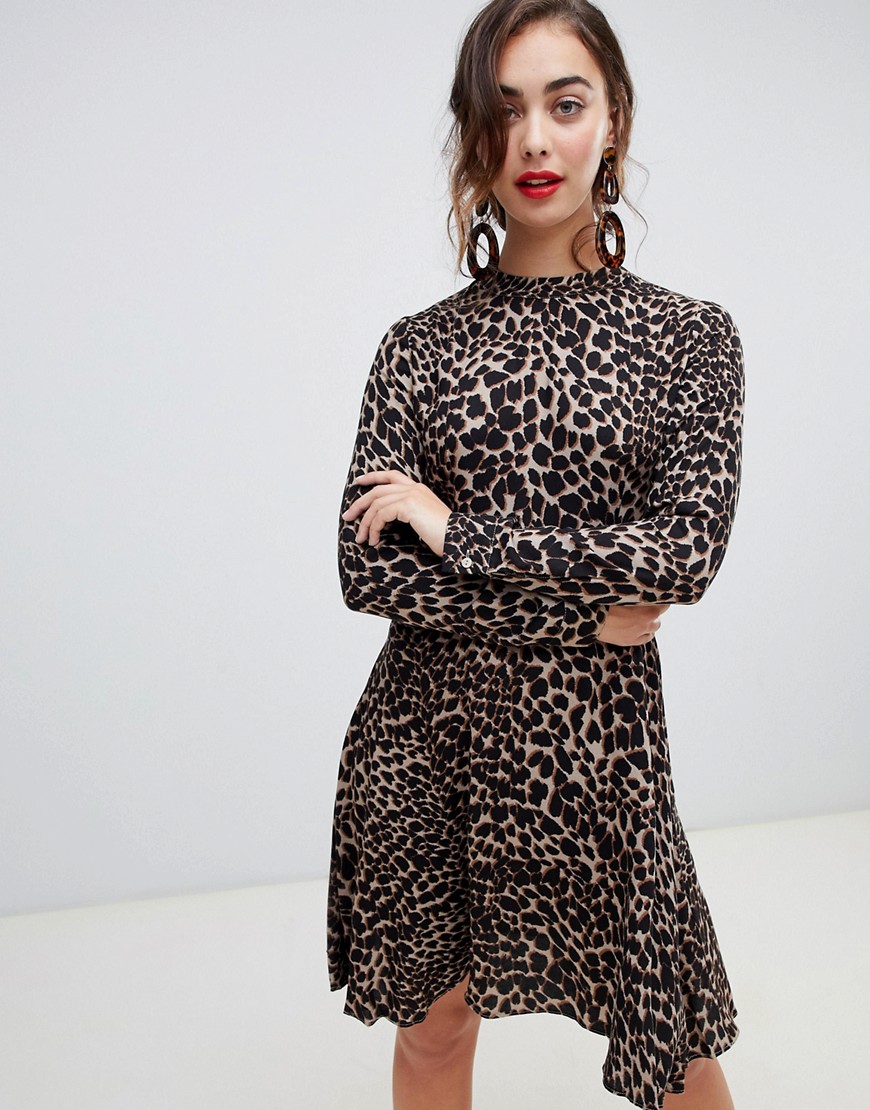 Warehouse high neck skater dress in leopard print