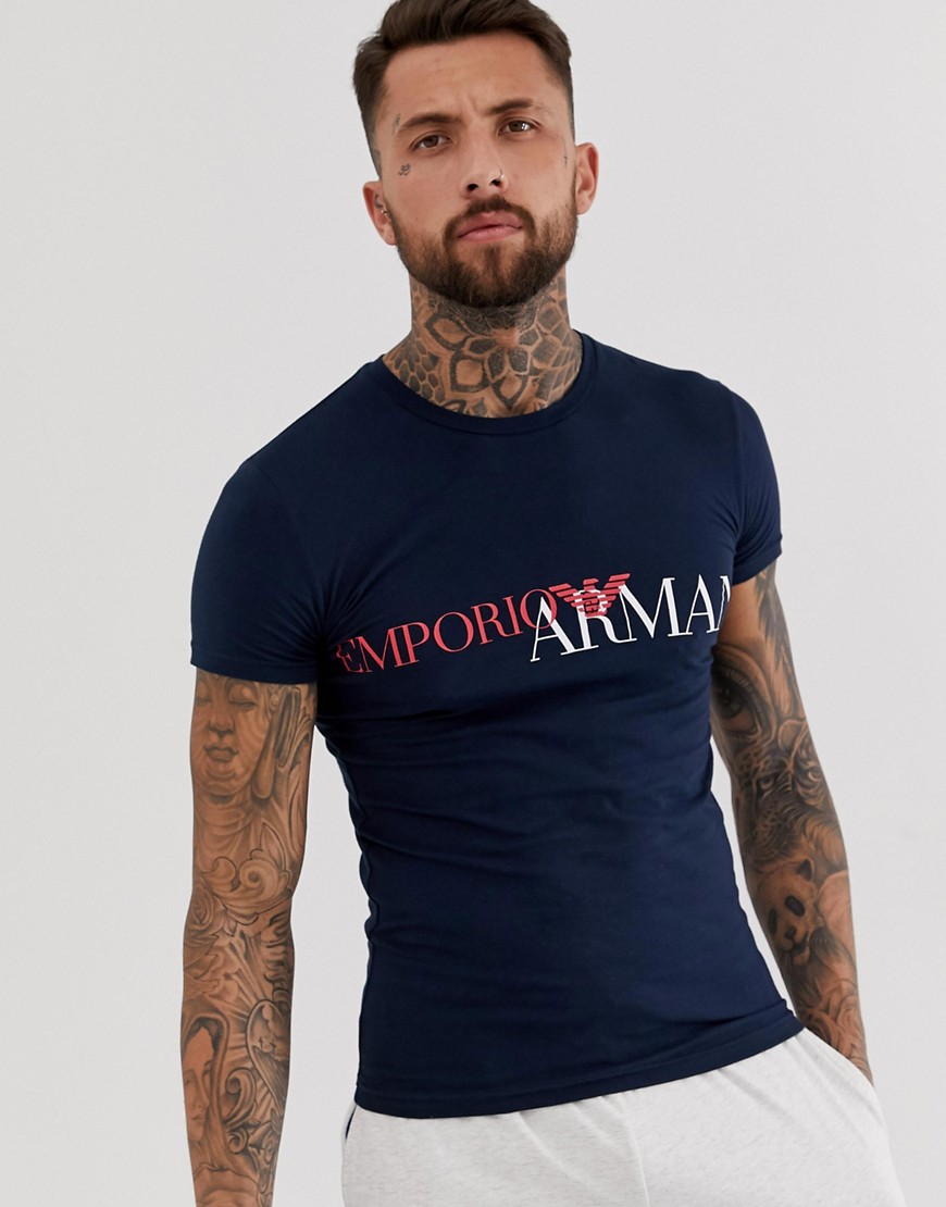 Emporio Armani slim fit logo lounge t-shirt in navy