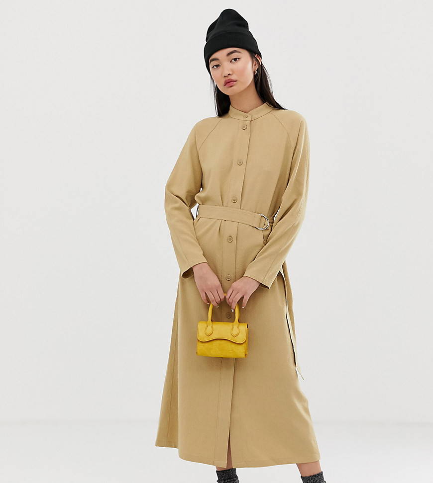 Weekday tie front button dress in camel