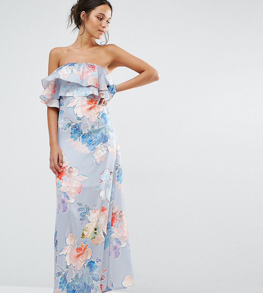 Every Cloud Etched Floral Frill Bandeau Maxi Dress - Multi print