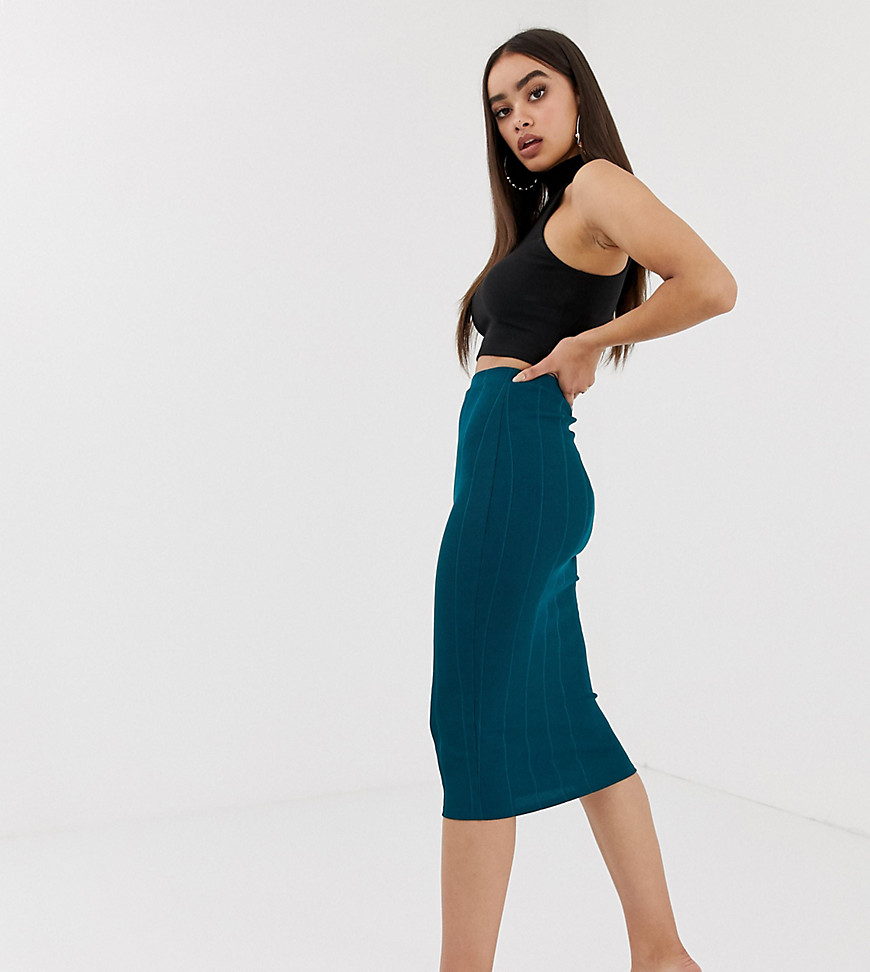Missguided ribbed bodycon midi skirt in teal