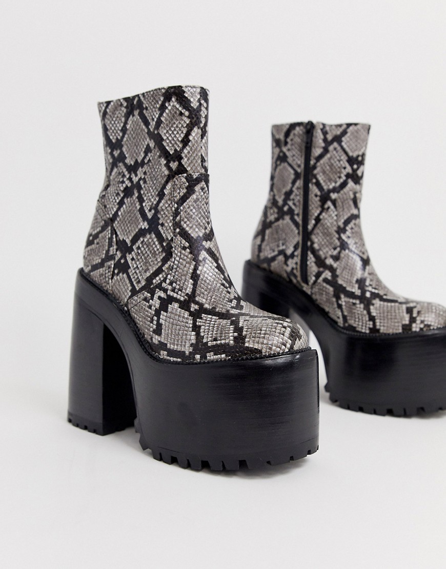 Jeffrey Campbell Deadz super platform boot in snake print leather
