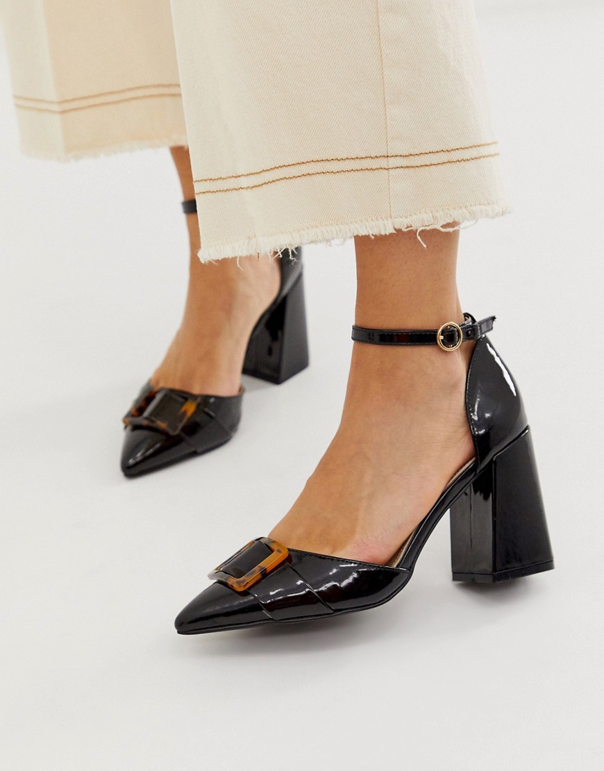 RAID Hannah black block heeled shoes with tortoishell buckle detail