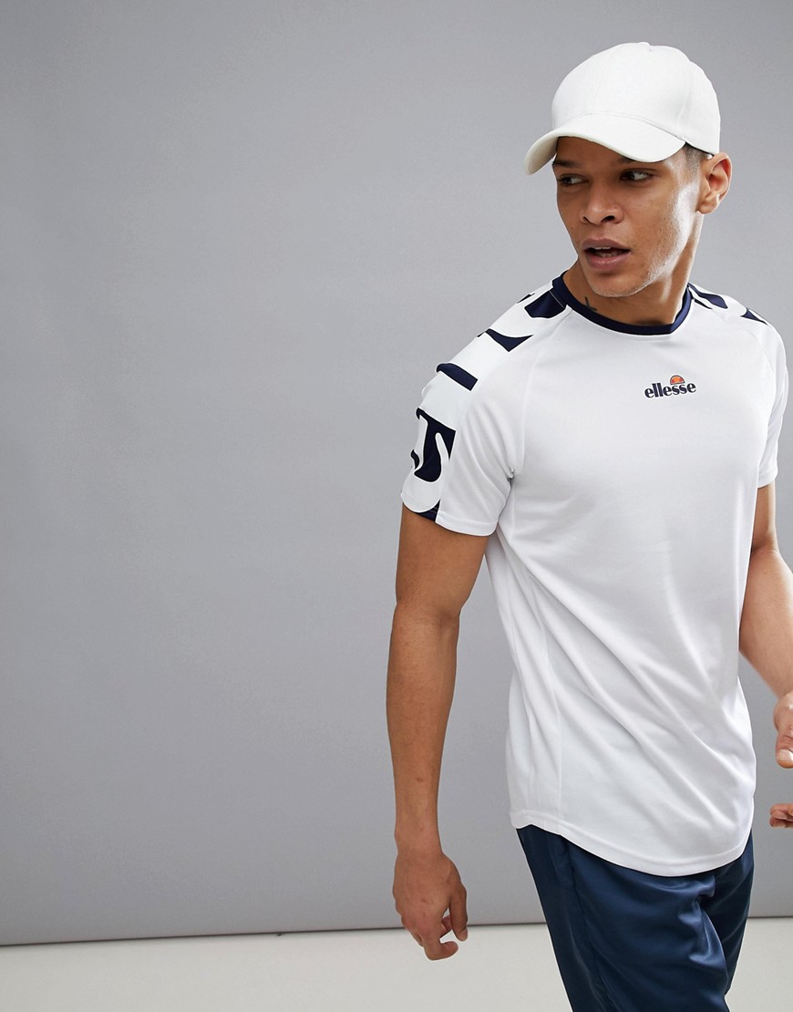 ellesse Tennis T-Shirt With Oversized Sleeve Logo In White - White